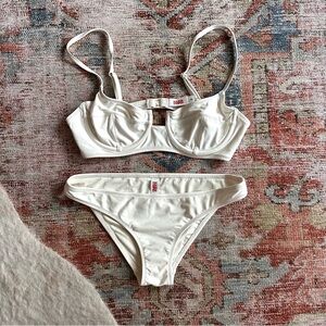 Solid & Striped White Bikini Set